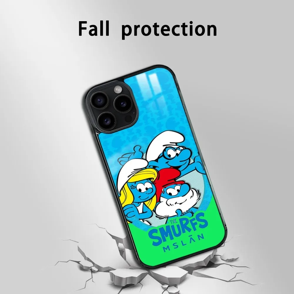 Чехол для телефона Cartoon S-Smurfs iPhone 16 15 14 13 12 11 Pro Max Plus Mini Magsafe Mirror беспроводной