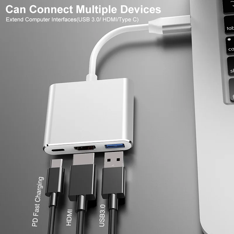 Фото Адаптер концентратора VGA USB C 3.0, совместимый с Type-C и 4K, для MacBook, Samsung, Huawei, iphone, ноутбука, многопортовая зарядная док-станция №2