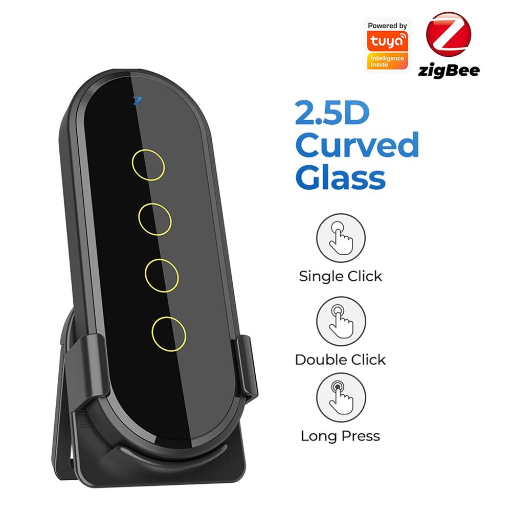 

TUYA ZigBee Smart Scene Switch Touch Remote Control 2.5D Tempered Glass Wireless Smart Home 4 Gang 12 Scene Touch Light Switch