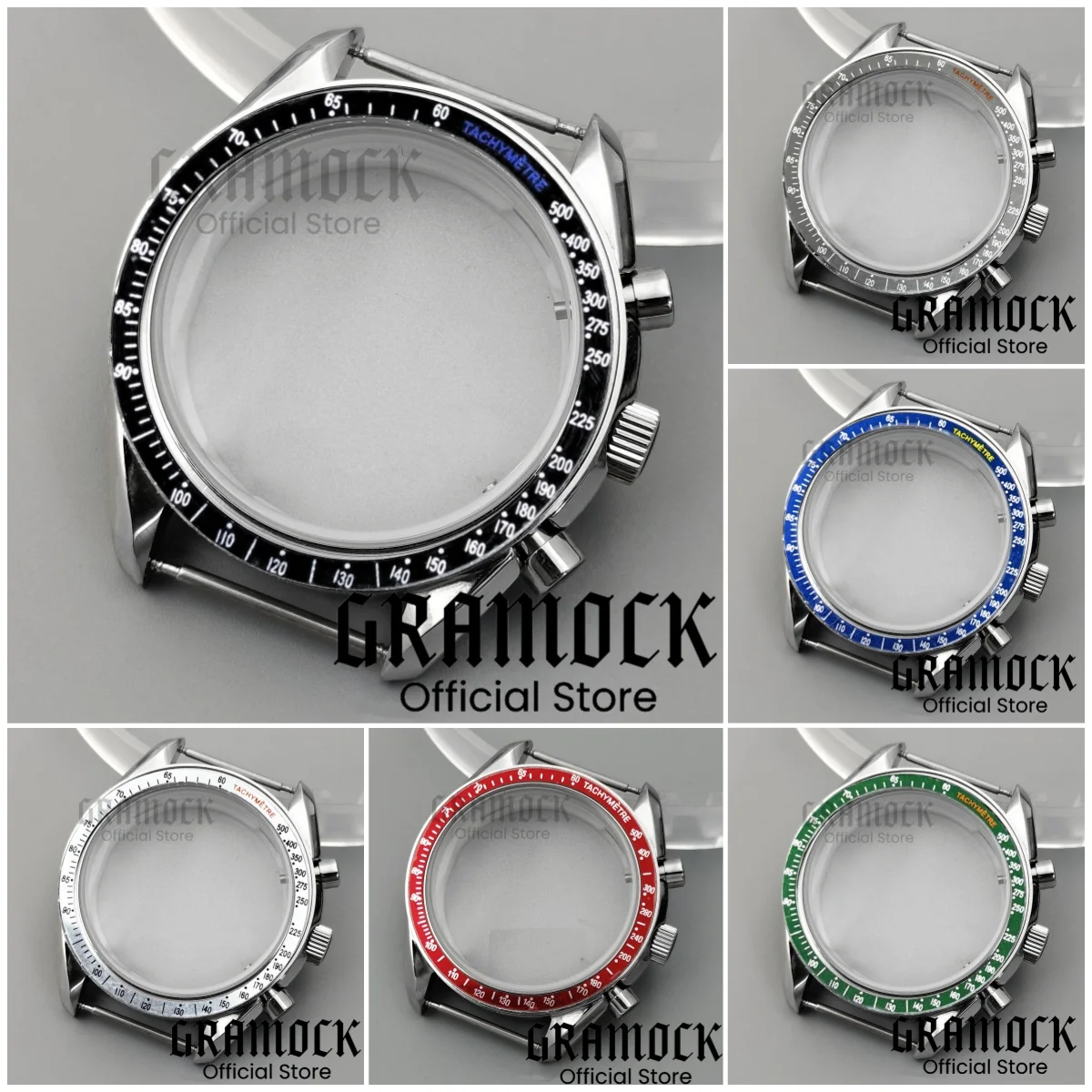 Фото Стеклянный корпус Gramock 40 мм с покрытием из стали 316L, желтый, серый, черный, красный, аксессуары для часов, подходят для VK63 VK64 VK67 VK68, кварцевый механизм №1