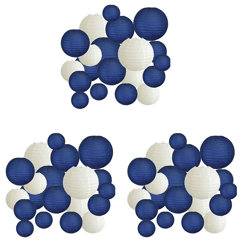 

60Pcs 6 Inch-12 Inch Paper Lanterns Assort with Size Navy Blue Beige Chinese Paper Lantern Lampion