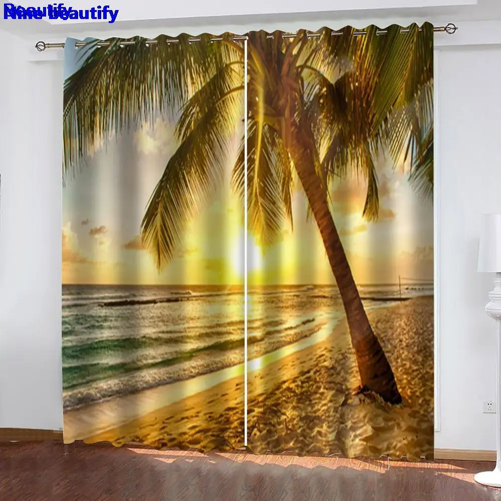 

Cortina De Niños Rideaux 2 Panels/set Dusk Sea Coconut Tree Curtain Block out Fabric Drapes Darkening Thermal Insulated Curtain