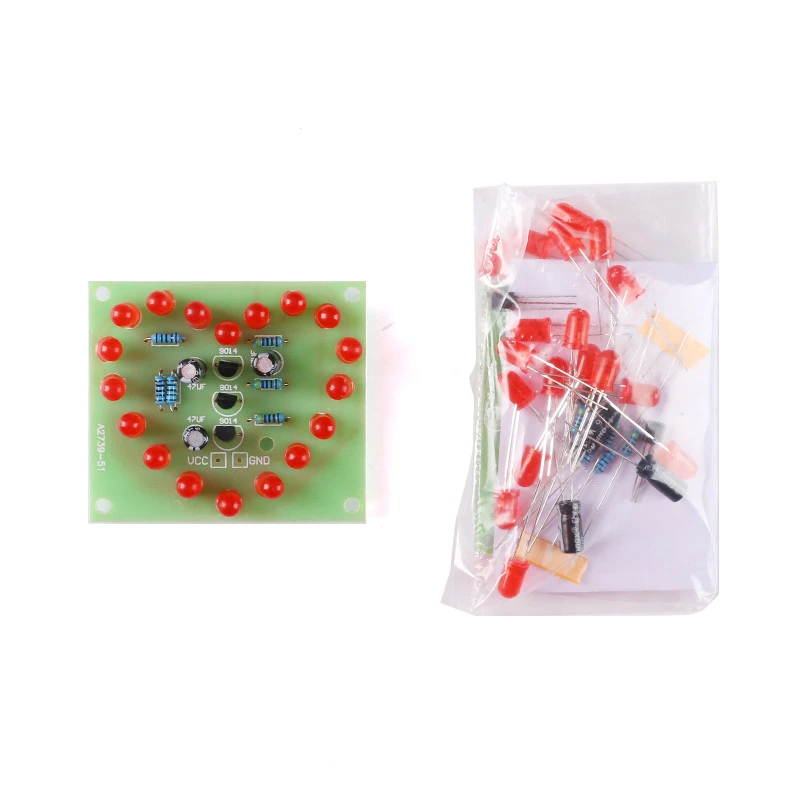 

LED Heart Shaped Kit Cycle Flashing Lights 18pcs reds LED Electronic DIY Components Welding Practice Board