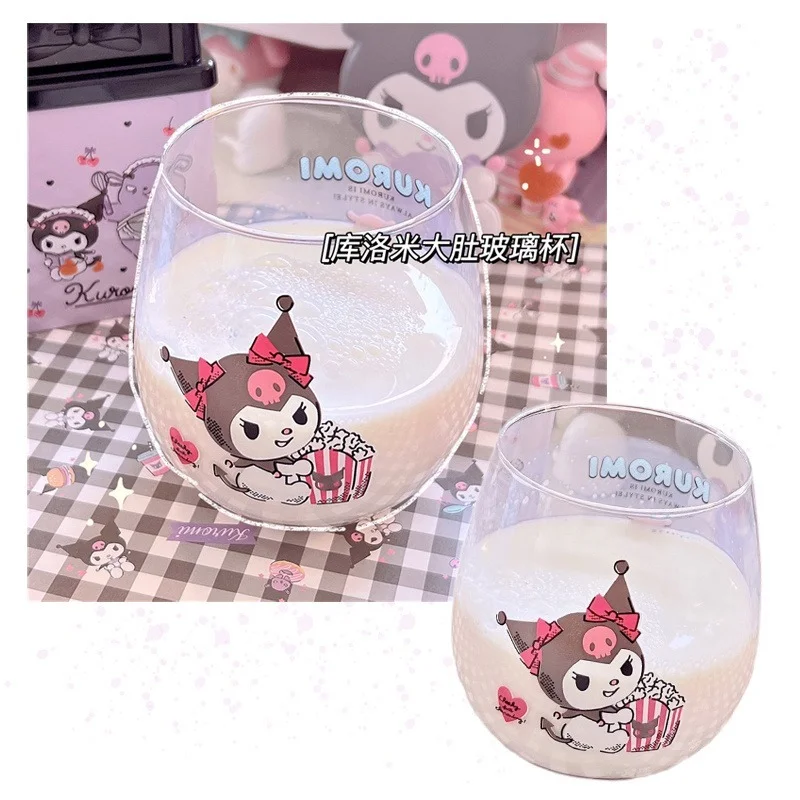 

Cartoon Kawaii Kuromi Anime Patterned 200ML Glass Cup Cute Thickened Transparent Breakfast Milk Cup Children Juice Cup Water Cup