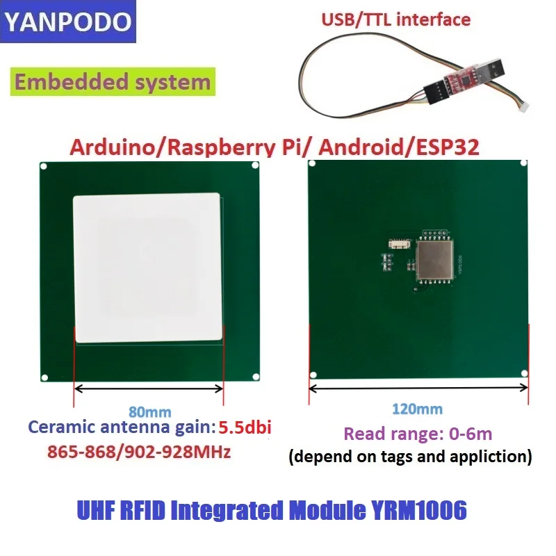 

Yanpodo UHF RFID 1-5.5dbi Antenna Integrated Module Access Control Card Mini Embedded Reader UHF RFID Reader with Raspberry PI