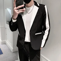 2022 korean version mens slim fit white versatile small suit splicing color contrast wedding dress spring suit coat veste homme