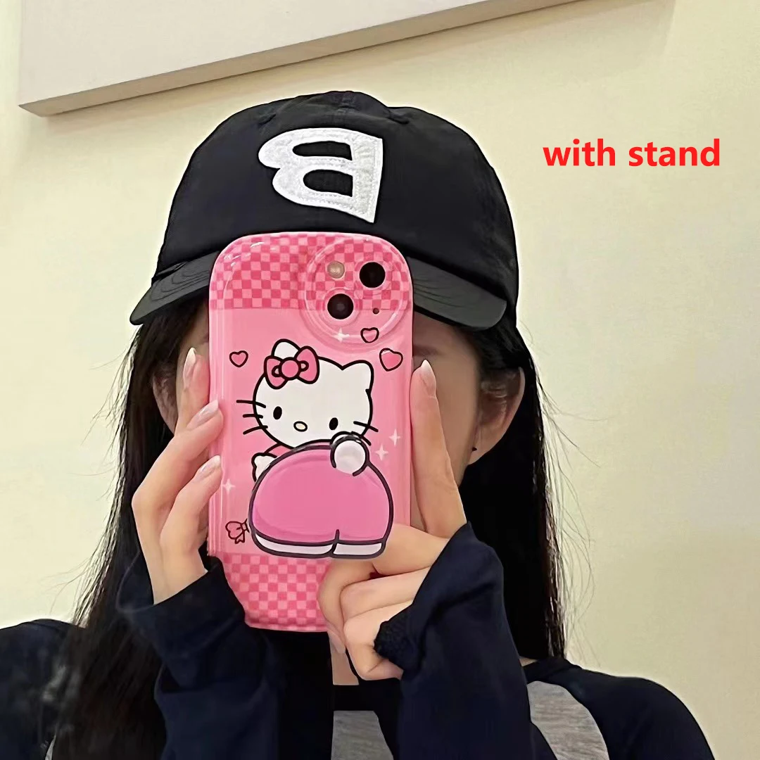 

Cute Cartoon Hello Kitty PP Stand Girl Phone Case for iPhone 13 12 mini 11 Pro X XR XS MAX 7 8 6 Plus Case