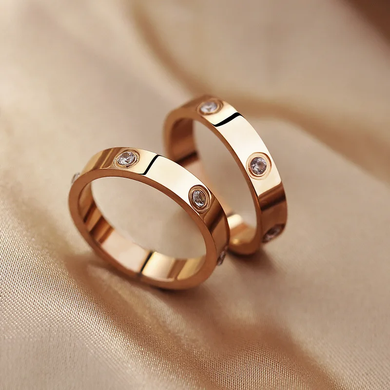 

Luxurious Couple Rings Width 6mm/4mm Stainless Steel Gold Silver Color Women Men Rings Non-Fade Rings Wedding Memorial Day Gifts