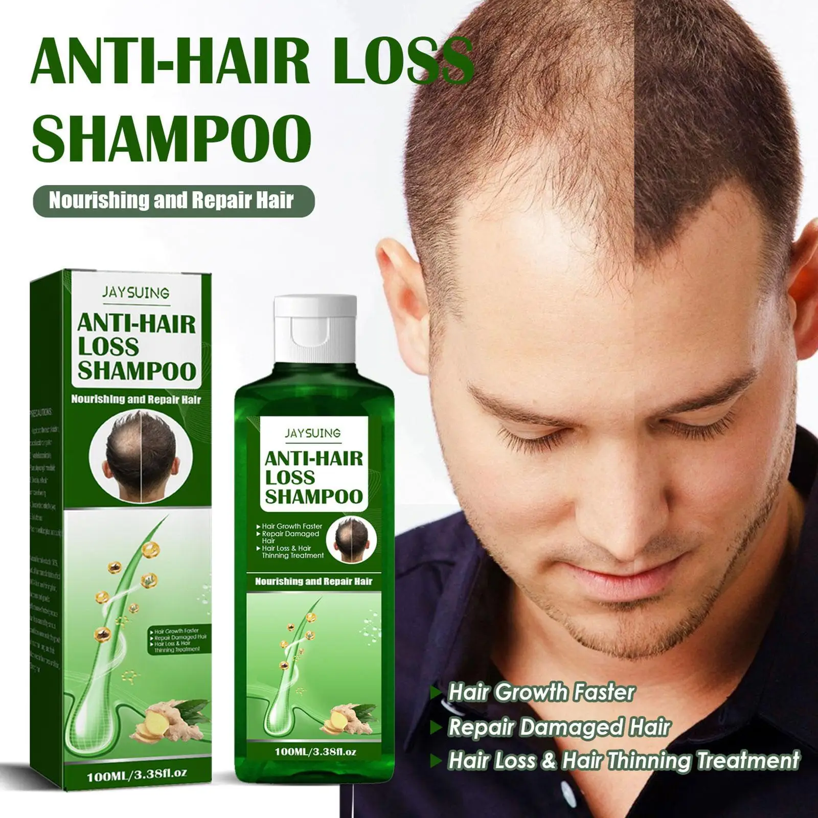 

100ml Anti-hair Loss Ginger Shampoo Promote Hair Growth Anti-Dandruff Repair Thinning Dry Frizzy Damaged Hair Care Shampooing