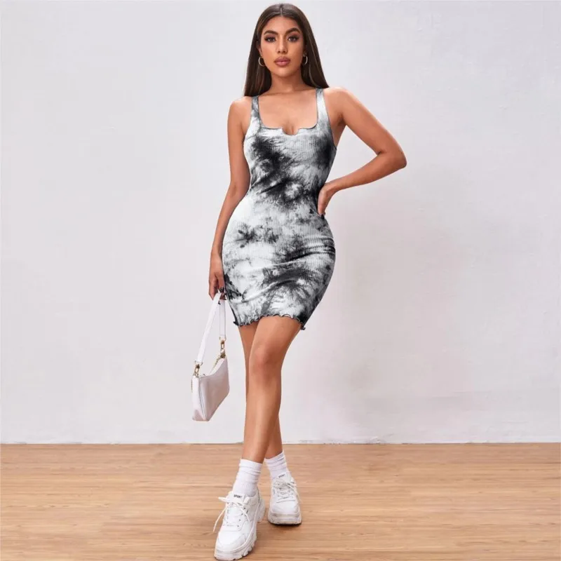

One Piece Summer Ladies Cute Clothes Dress 2023 New Hit Sexy Women Slim Dye Print Skirt Vest Harness Spandex Clothing Latest