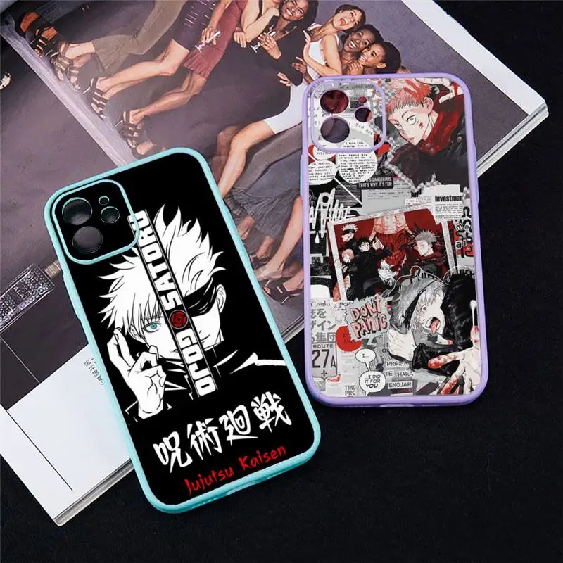 

Hot Anime Jujutsu kaisen Phone Case For iPhone 13 12 11 Mini Pro XR XS Max 7 8 Plus X Matte transparent blue Back Cover