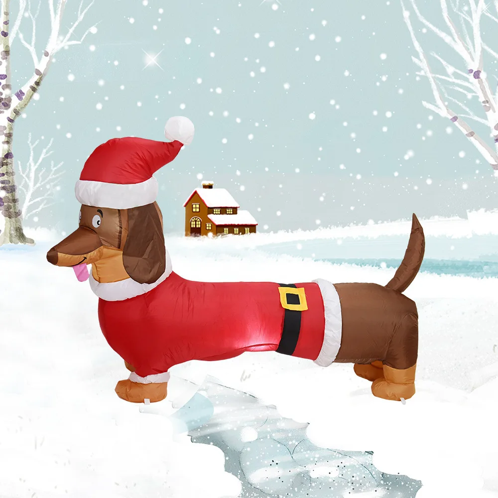 Dog Christmas Inflatable Toy Model Dachshund with LED Light for Garden Lawn Decor Christmas Party Decoration