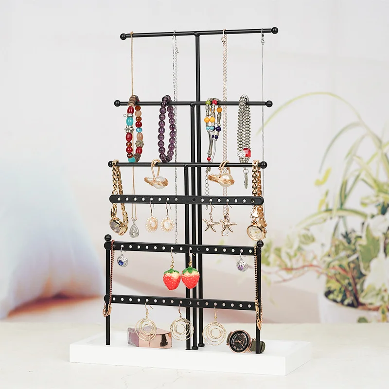 New Multi-function Necklace Rack Earnail Jewelry Display Stand Household Ins Iron Art Table Jewelry Shelf
