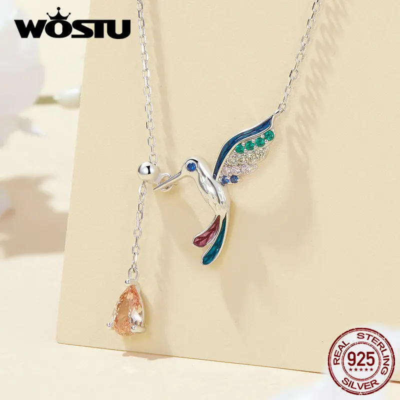WOSTU оригинальный 925 стерлингового серебра Колье Колибри Регулируемая цепь для