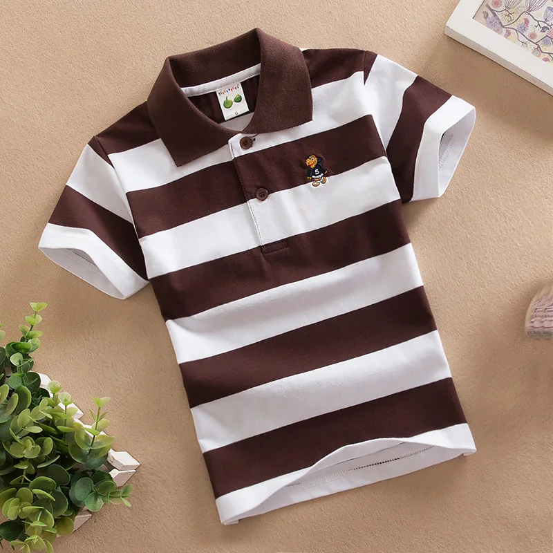 Summer Children T-shirt for Boy Classic Stripes Lapel POLO Shirts Boys T Shirt Girls Tops Tees Cartoon Kids Clothes 2-14 Years