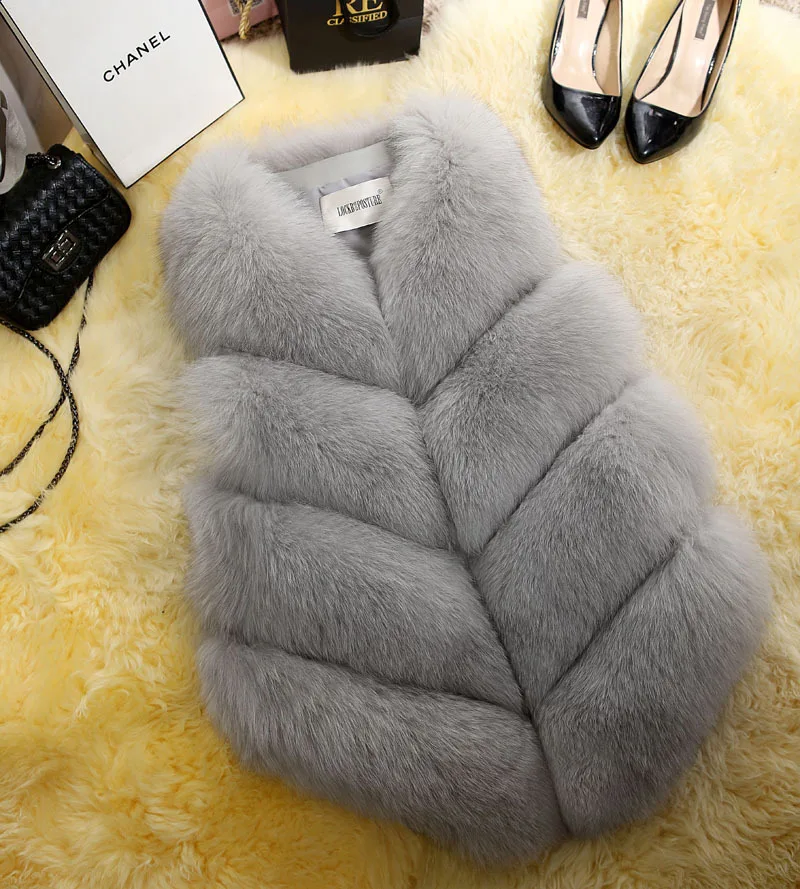 Faux Fox Fur Coat Women's Fur Vest Women's Medium Long Women's Winter Vest Plush Thick Vest Sleeveless Vest Luxury Top Girl