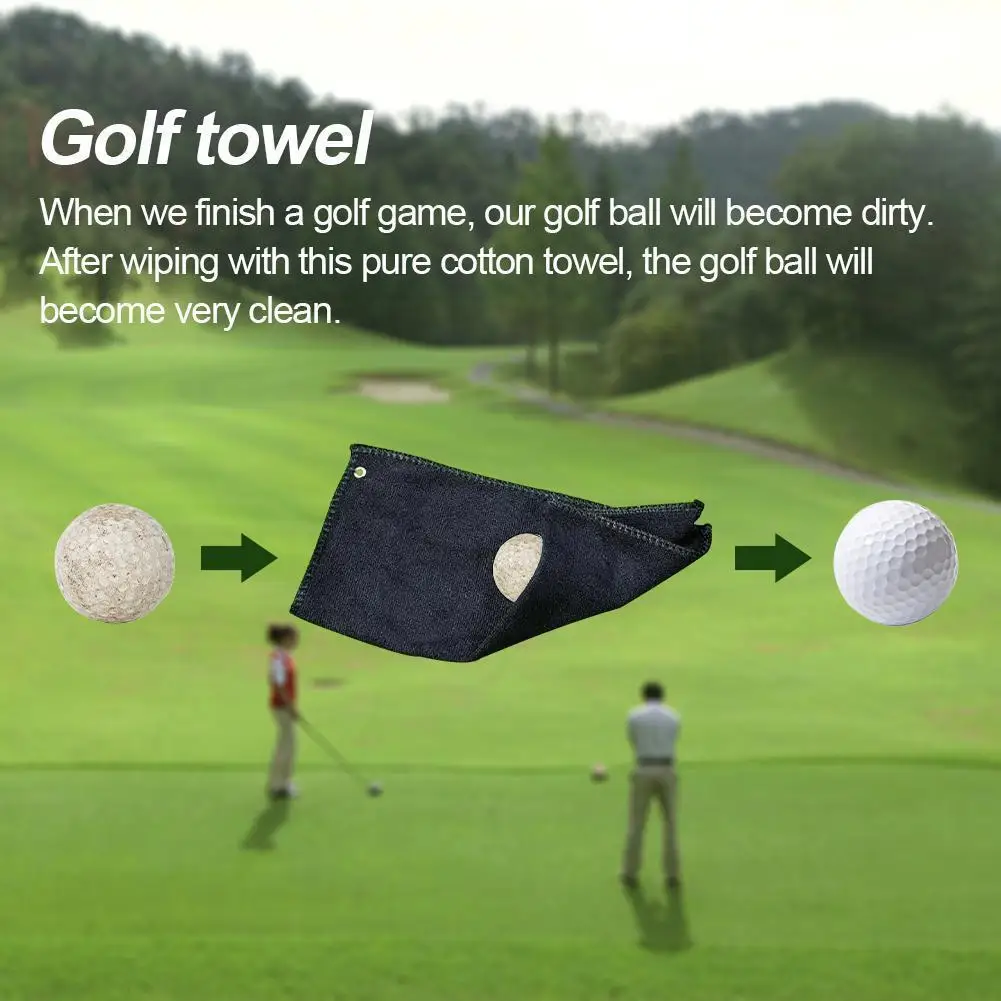 

Black Color Golf Towel For Golfer Cotton Golf Wet And Dry Amphibian Black With Hook Golf Ball Cleaning Towel With Retractab P7L2