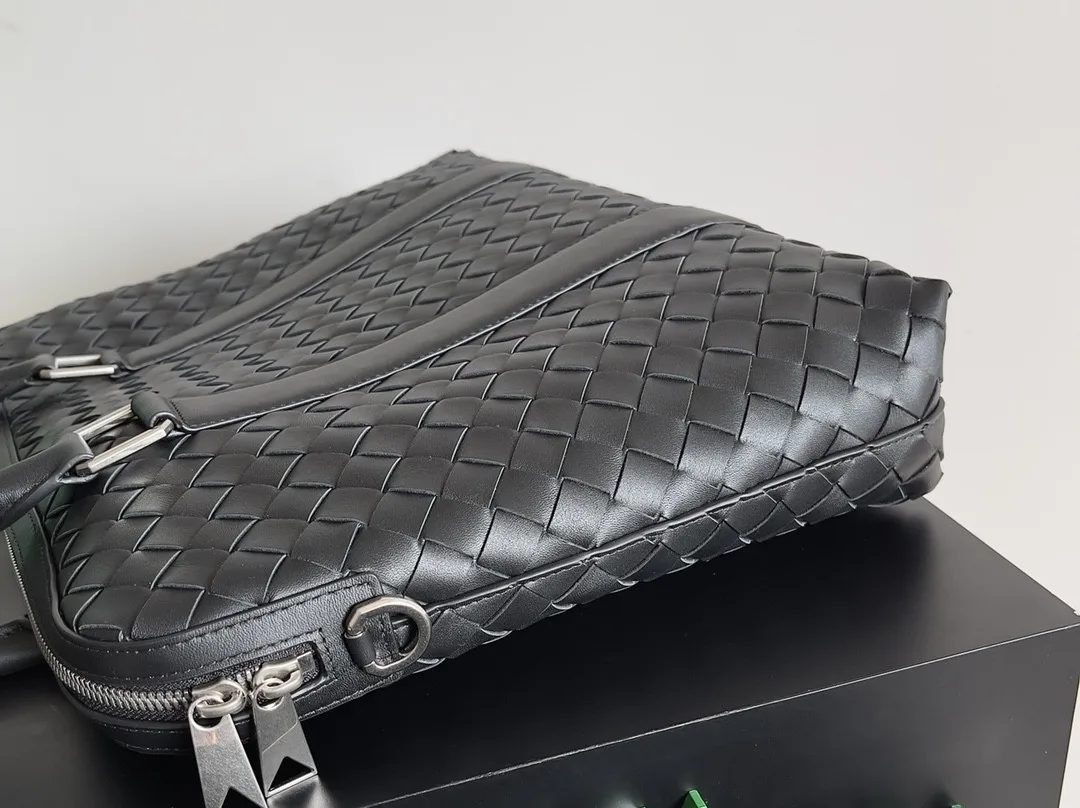 New Men's Briefcases Fashion Weave Designer Genuine Leather Briefcase Office Business Handbag Multifunction Luxury Shoulder Bag