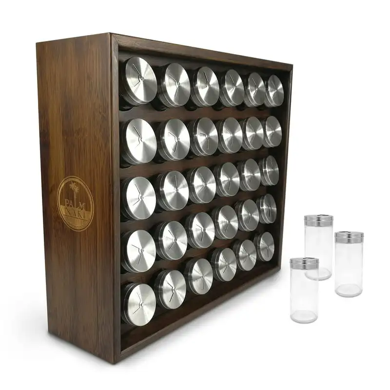 

Spice Rack with 30 Glass Jars - Bamboo Wood Spice Rack Organizer, Spice Rack for Countertops, 16.25" x 14" x 4.75"