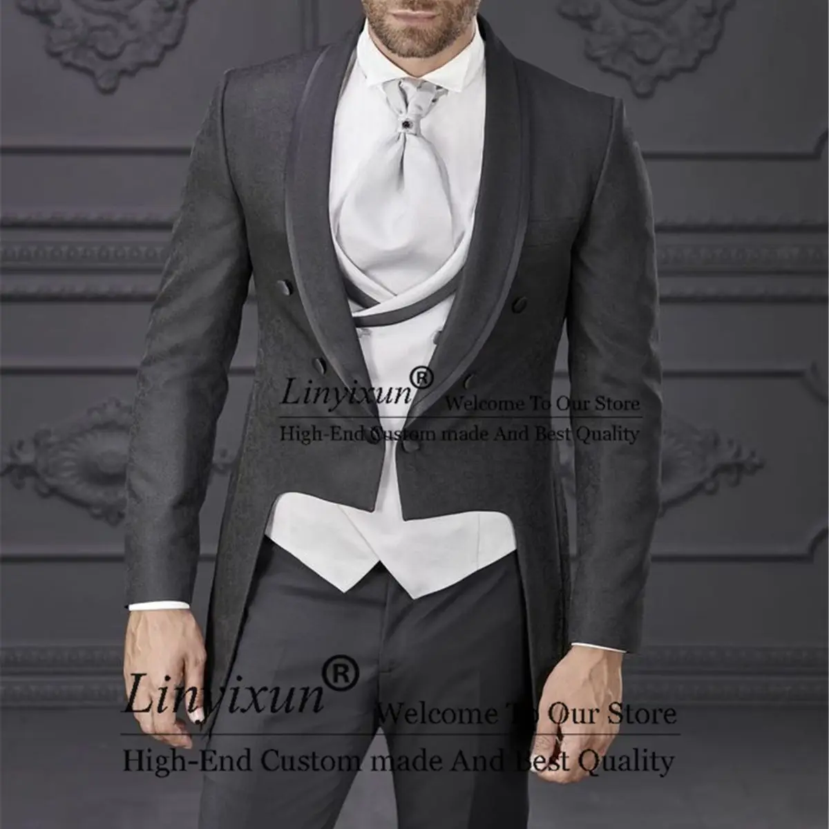 

Классические облегающие мужские костюмы, свадебный смокинг для жениха с отложным воротником, комплект из 3 предметов, мужской деловой Блейзер, элегантные костюмы для мужчин