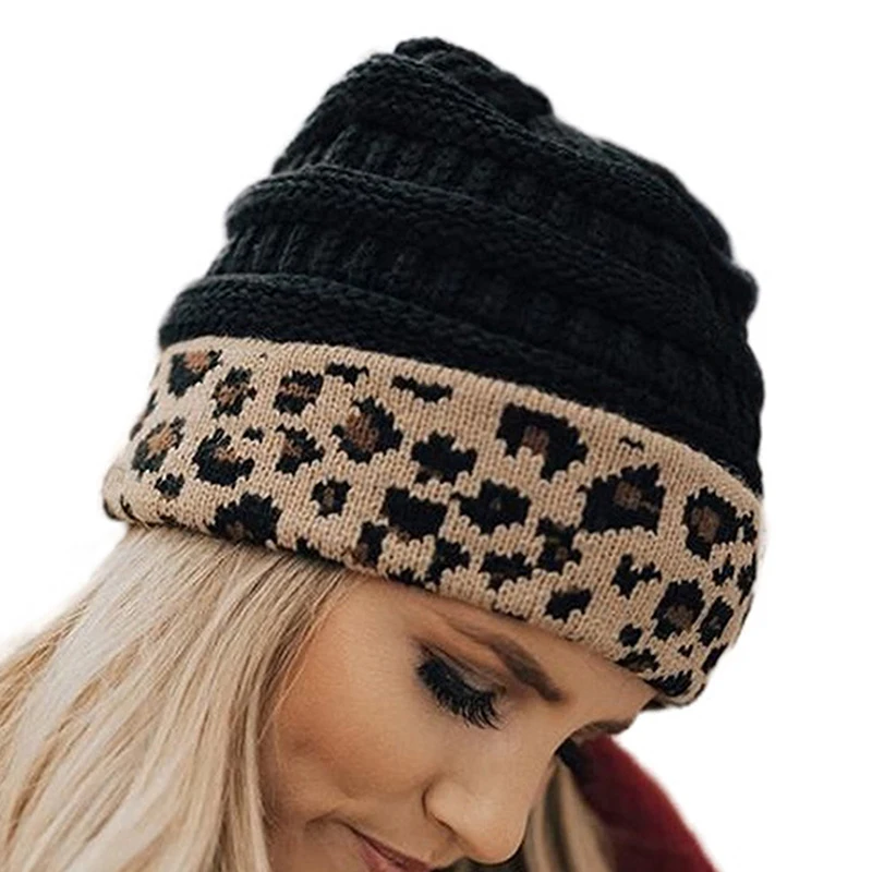 

Beanie Hat For Women Men Winter Hat Knitted Autumn Leopard Hat Outdoor Crochet Wool Warm Bonnet Cap Female Hats For Girl Hat