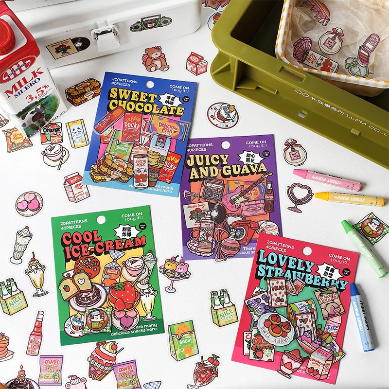 

Dimi 40Pcs/Pack Party Series Retro Sticker PET Cool Ice_cream Adhesive Label Deco Scrapbooking DIY Collage Stationery Stickers