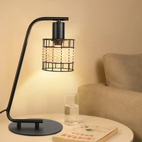 depuley industrial led desk lamp with rattan shade reading table lamp with metal stable base control switch e12 buld included