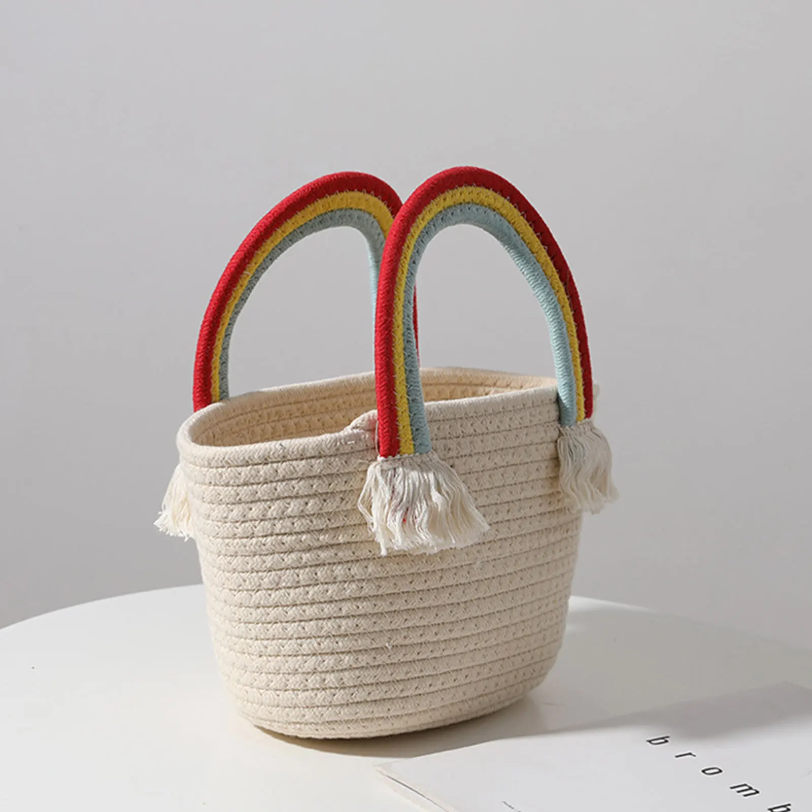 

Multicolor Handmade Cotton Thread Weaving Handbag Storage Basket Diaper Caddy Multipurpose Portable Clouds Multiple Durable