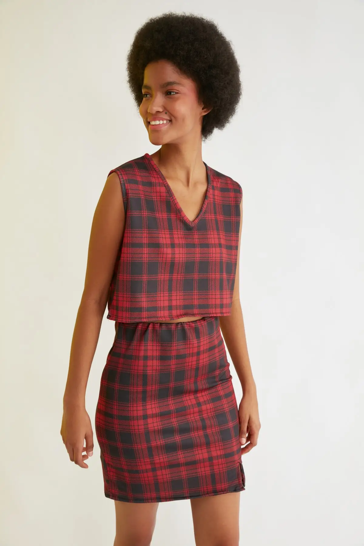 

Trendyol Plaid Knit Bottom-Top Suit TWOSS21AU0163