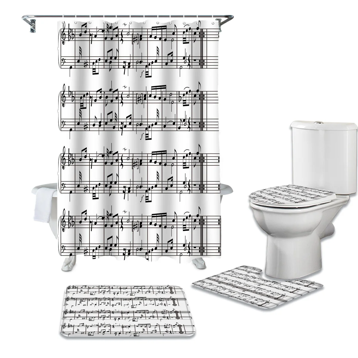 

Tab Music Note черно-белая душевая занавеска с принтом, набор ковровых покрытий, крышка для туалета, коврик для ванной комнаты, бытовой