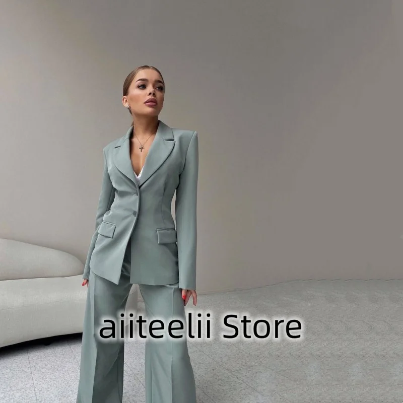 Women's Suit Fashion Two-Piece Set Solid Color Single Breasted Handsome Lapel Slim Fit Trousers Sexy V Neck For Work Ladies 2023