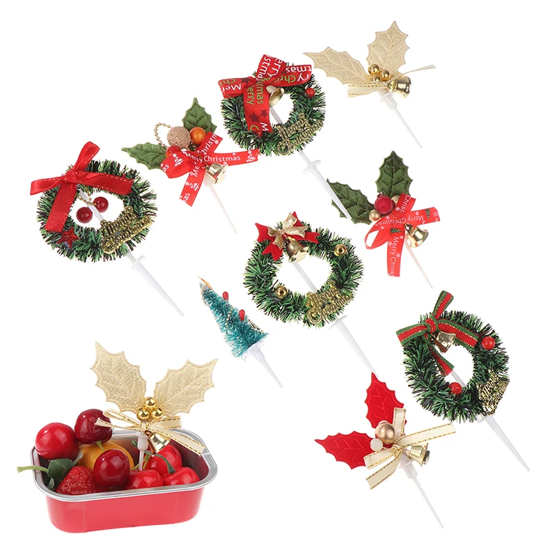 

5 шт. Рождественская вилка для фруктов, пластиковый венок для пищевых продуктов, лист, рождественская елка, Рождественский Декор, зубочистка...