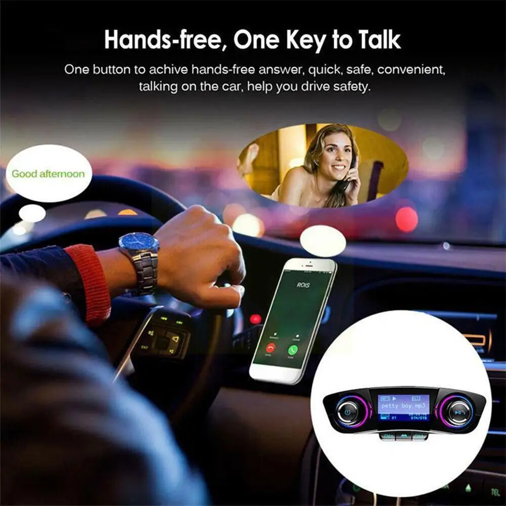

Power ON OFF Bluetooth 5.0 FM Transmitter Modulator TF Kit MP3 Car USB Handsfree AUX Music Player Audio B4X6
