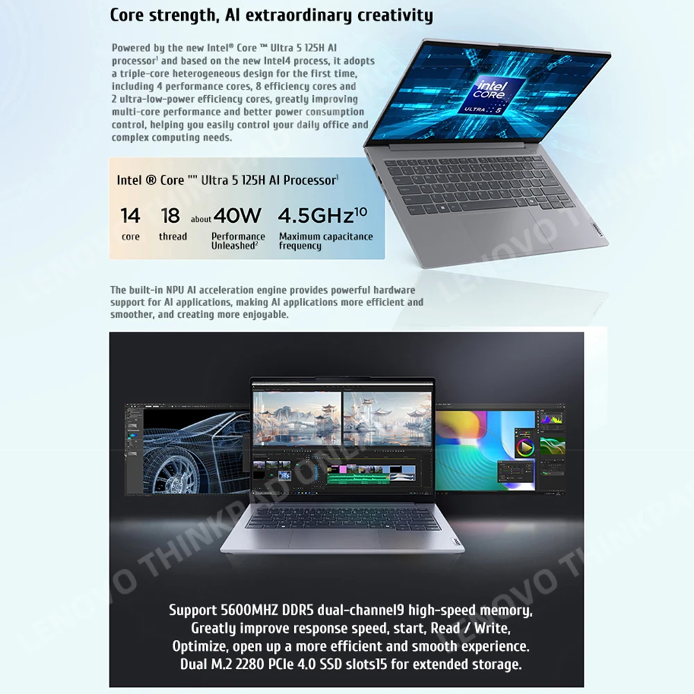 Ноутбук Lenovo ThinkBook 14 Intel Core Ultra 5/Ultra 7 Arc Graphics 16 ГБ DDR5 1T SSD 14-дюймовый экран 2 8 К 120 Гц