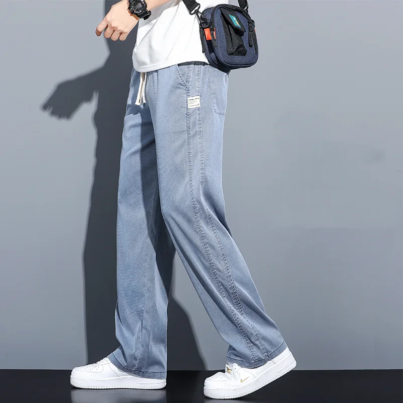 Spring/Autumn Thin Straight Man Pants Soft and Comfortable Loose Wide Leg Pants Faux Jeans Men