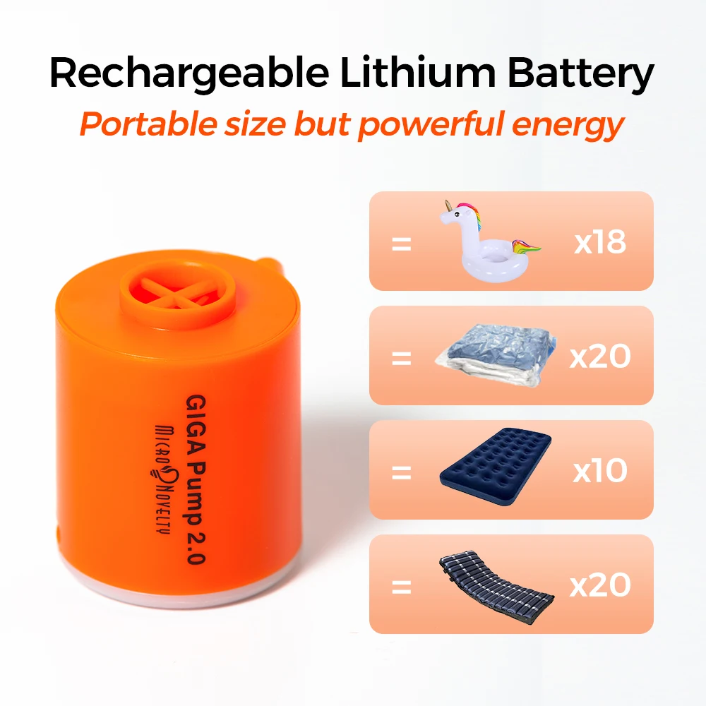 GIGA Pump 2 3-in-1 Portable Mini Electric Inflator USB Charging Outdoor Air Pump Air Mattress Boat Vacuum Pump Camping Latern