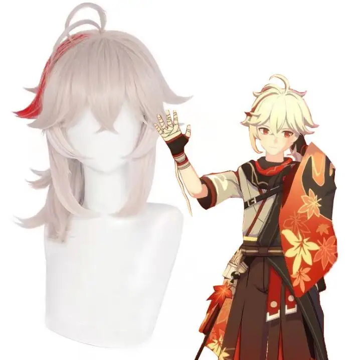 Парик из аниме Genshin Impact Kazuha парик для косплея каэдехары казухи бежевые волосы