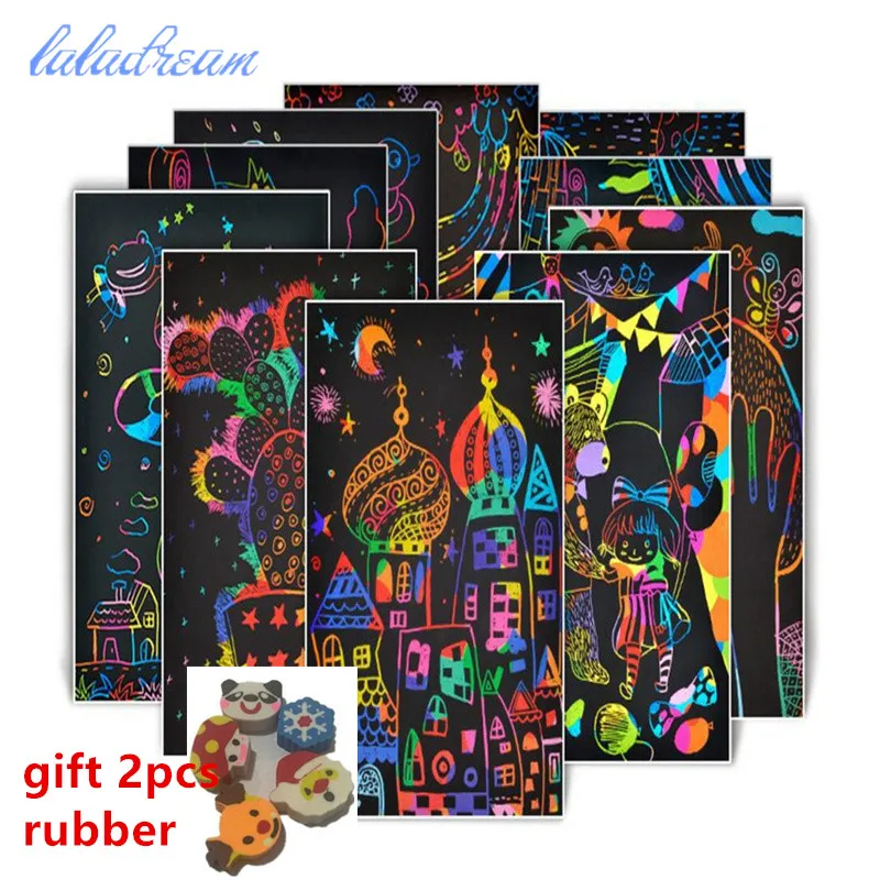 

5pcs Colorful Scraping Painting Drawing Board DIY Art Painting Magic Color Rainbow Scratch Art Paper Card Educational Toys