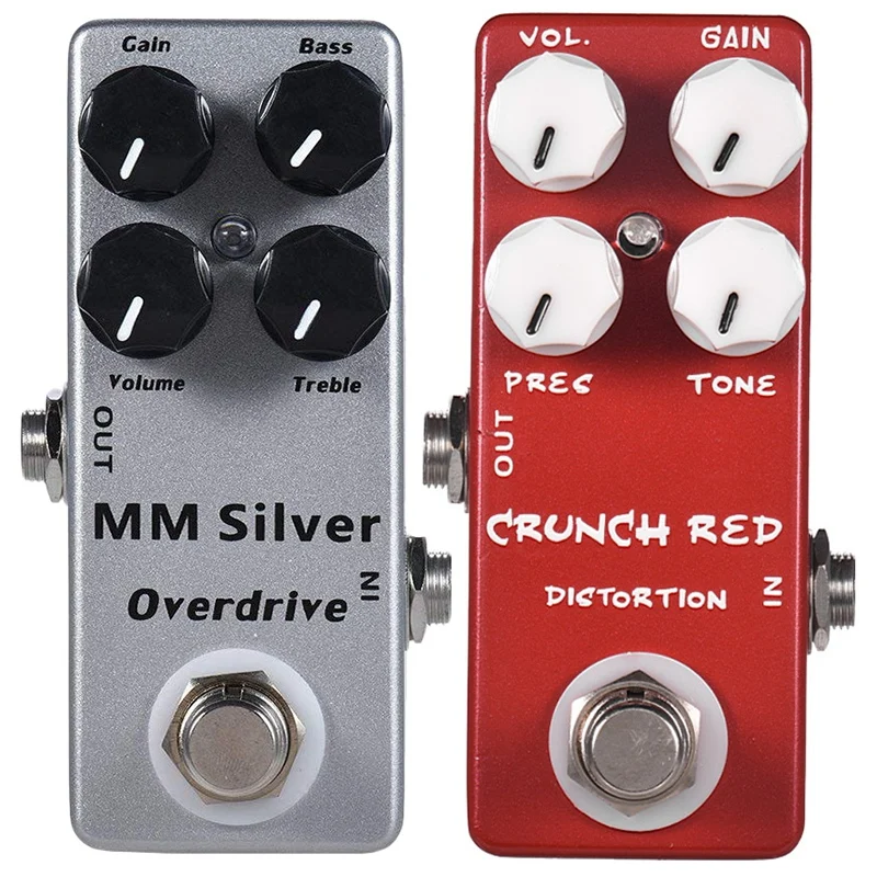 

Mosky 2Pcs Mini Guitar Effect Pedal Mini Crunch Distortion Guitar Pedal True Bypass Full Metal Shell - Red & Silver