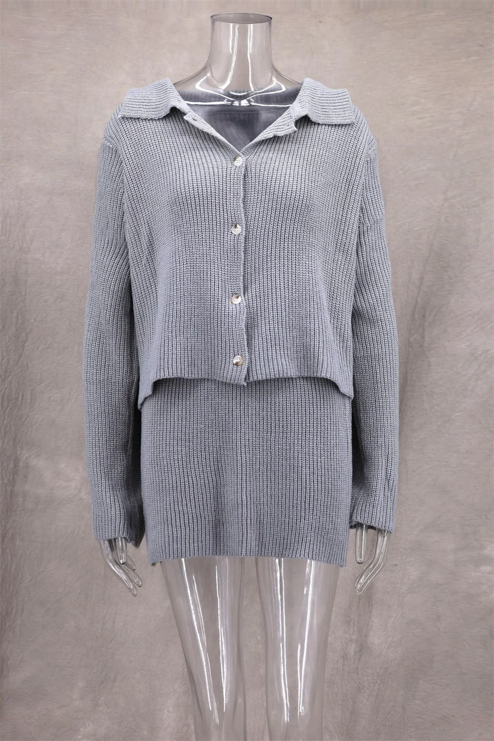 Женский вязаный кардиган с длинными рукавами и юбка цвет в ассортименте