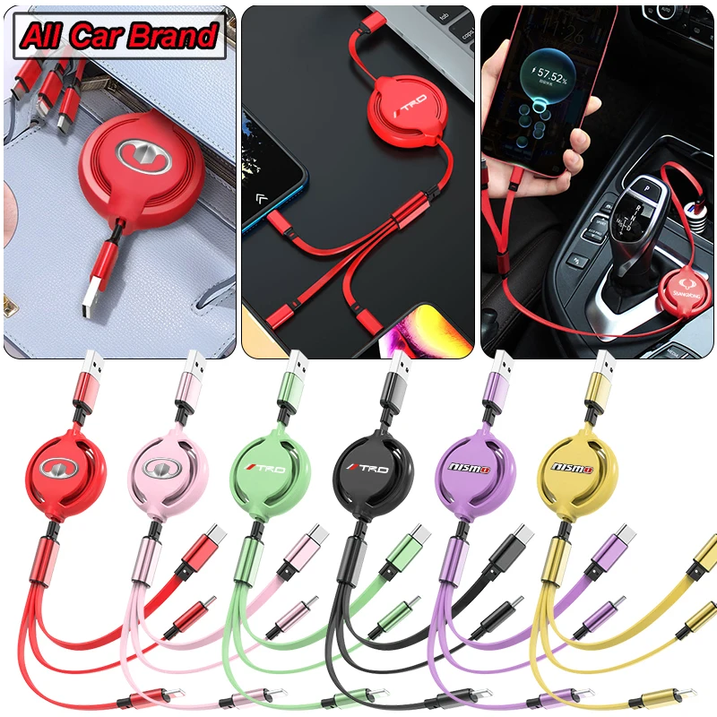 

Car Styling 3 in 1 USB Charging Cable Retractable Charger Cable Accessorie For BYD F3 I3 F0 F6 S6 S8 E5 E6 G3 G6 L3 S7 Tang Song