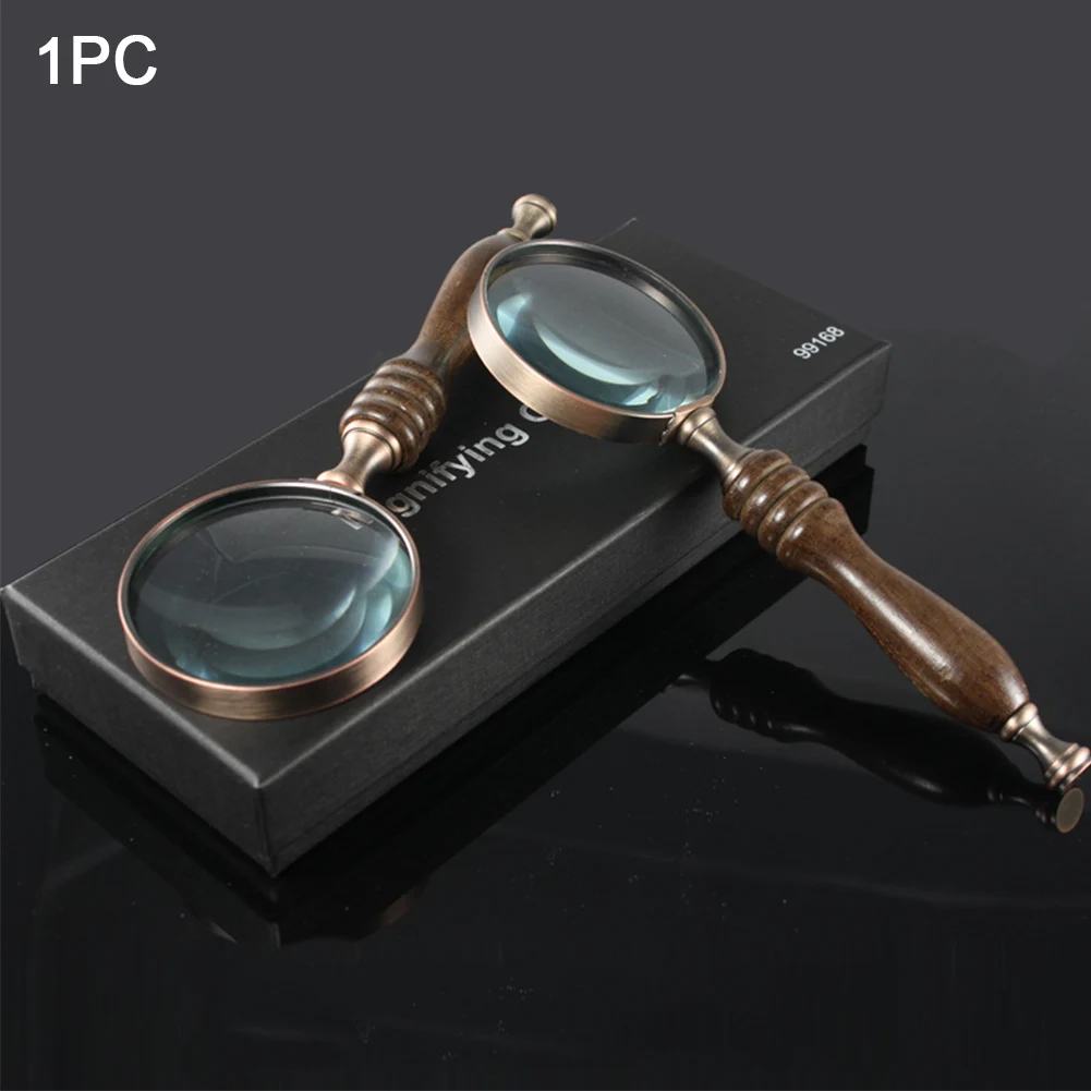 

70mm 10X Hobby Handcraft Map Magnifying Glass For Reading Antique Portable Wood Handle Books Inspection Handheld Elder Magnifier