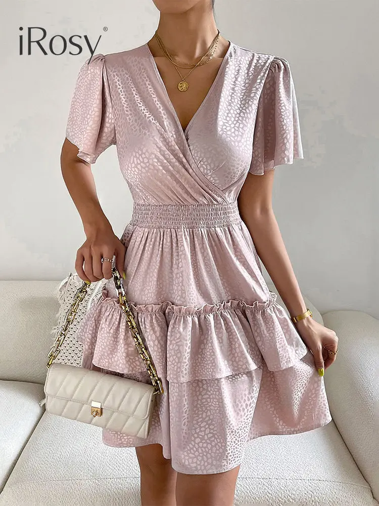 

Женское Элегантное летнее розовое платье-миди с коротким рукавом-фонариком и поясом, модель 2023 года