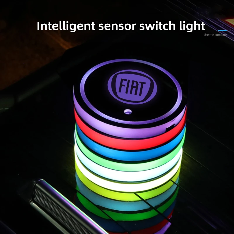 

2pcs LED Car Logo Cup Holder Pads RGB Changing USB Charging Coasters For Fiat 500 Point Style Ducato Palio Brav Doblo Panda B
