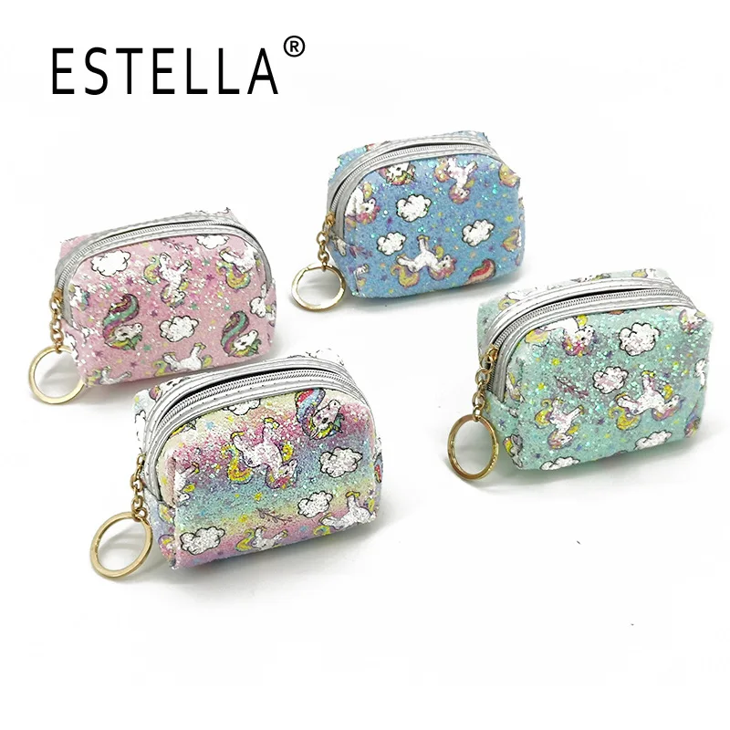 

Glitter Unicorn Cartoon Women Cosmetic Bag Mini Colorful Makeup Bag Portable Waterproof Lipstick Packet Female Coin Purses