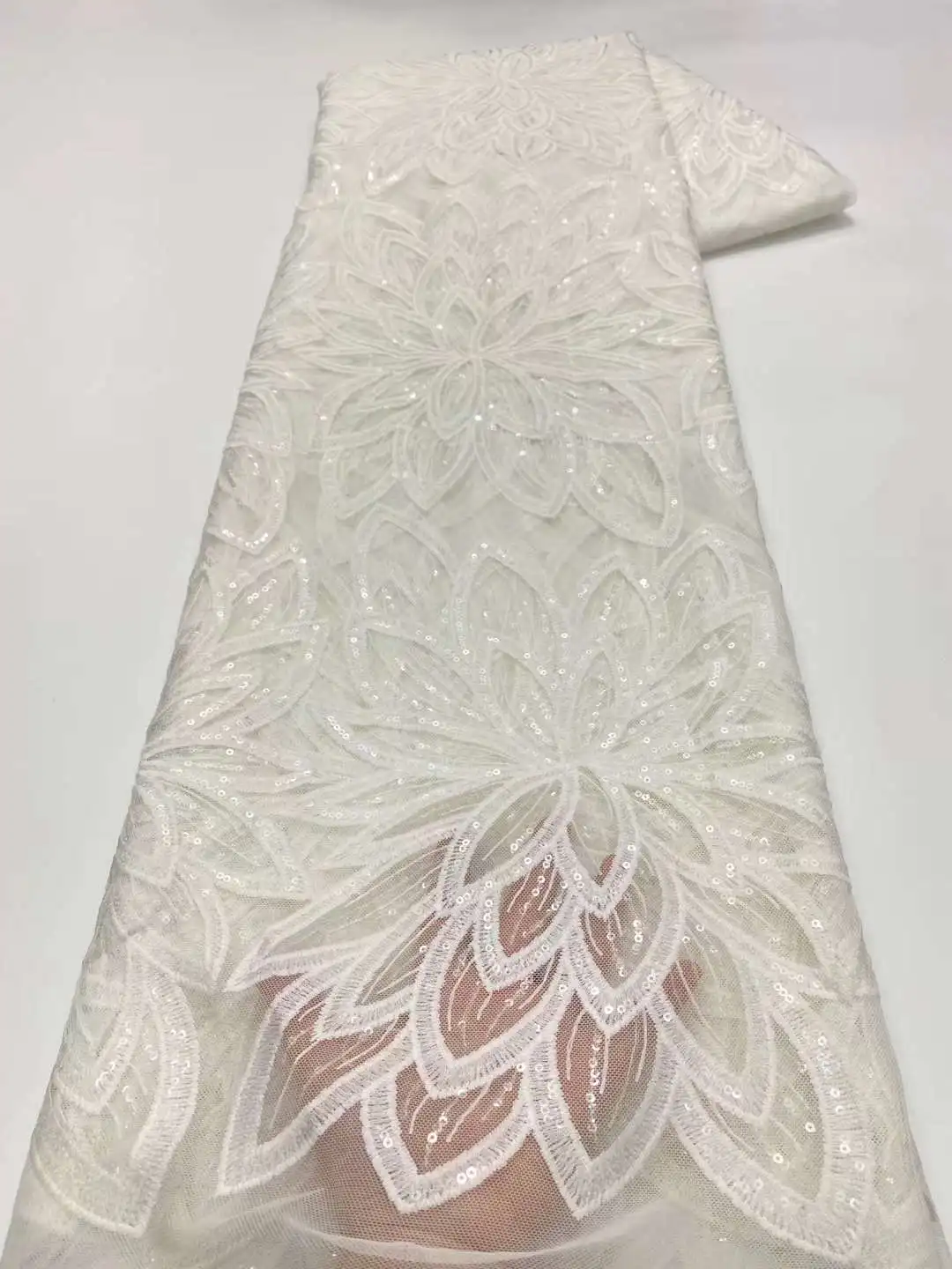 

Nigerian Pure White Lace Sequins Tulle Fabric 2022 African High Quality Embroidery Net Lace French For Wedding Bride Dress Sew