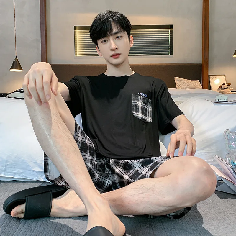 Men's Summer Modal Short-Sleeved Shorts Two-Piece Pajama Suits, Simple Leisure Comfortable Thin Loungewear Sets