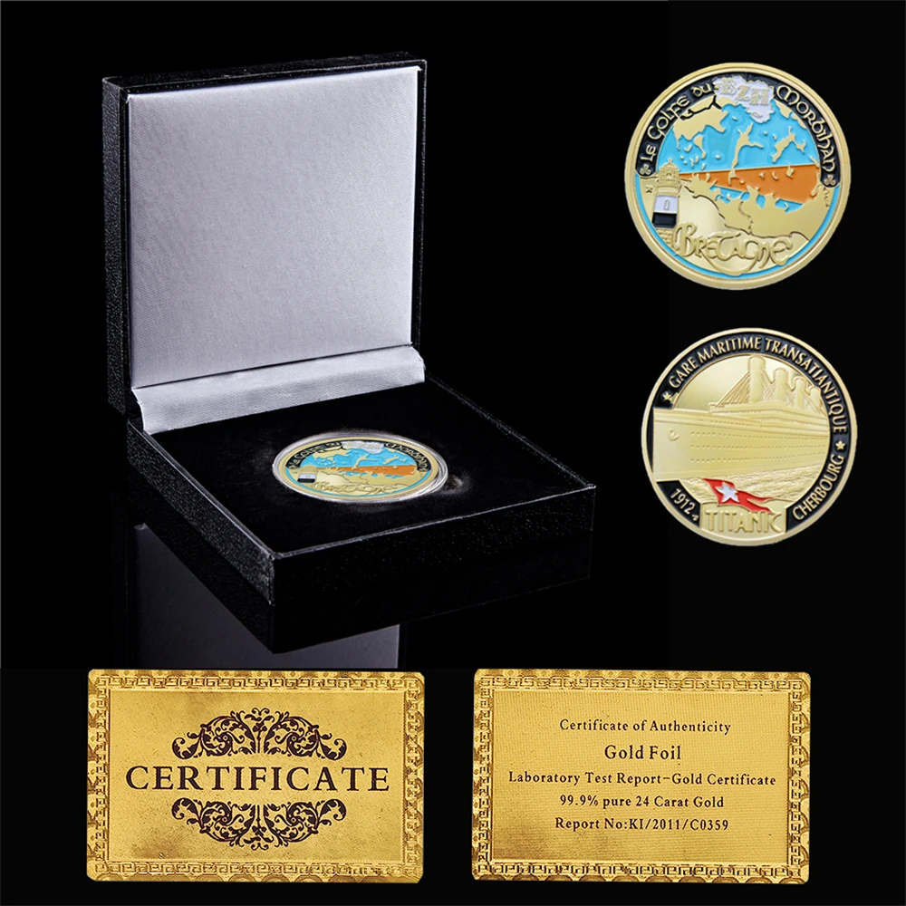 

RMS Titanic 1912 Anniversary Voyage Ship of Titanic Cherbourg Gare Maritime Transatlantique Coin Value W/ Luxury Coin Box