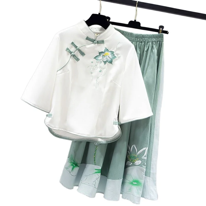 

Модифицированное китайское платье Ципао, комплект из двух предметов с юбкой и вышивкой, костюм Ципао, милая Женская одежда, лето 2023