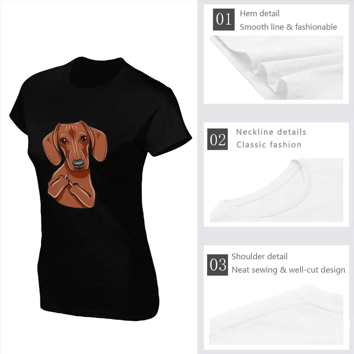 Милая женская футболка с собакой такса и карманом на среднем пальце рубашка